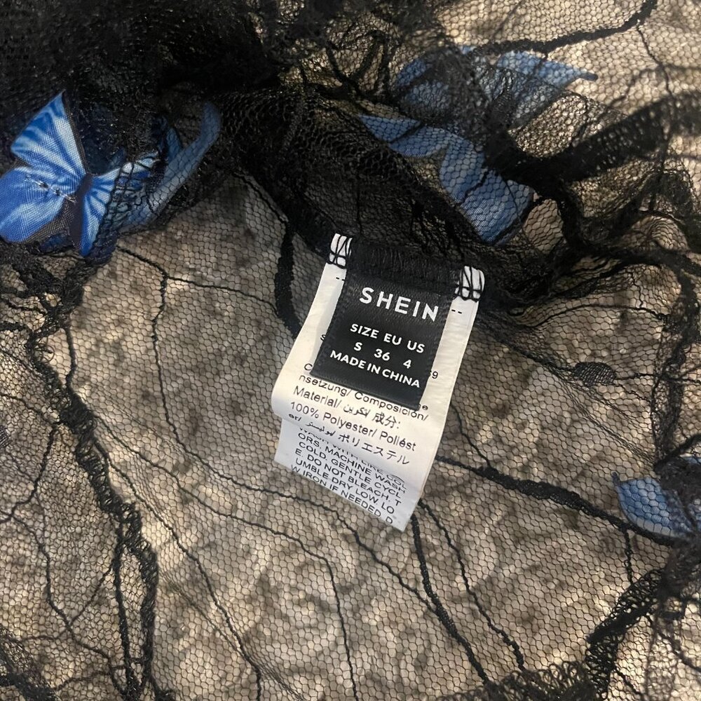 SHEIN Sheer Butterfly Mesh Top Black Blue Size S Y2K - Picture 6 of 7